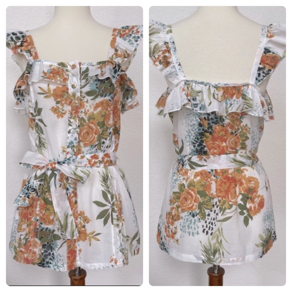 Daytrip white button down floral ruffle top